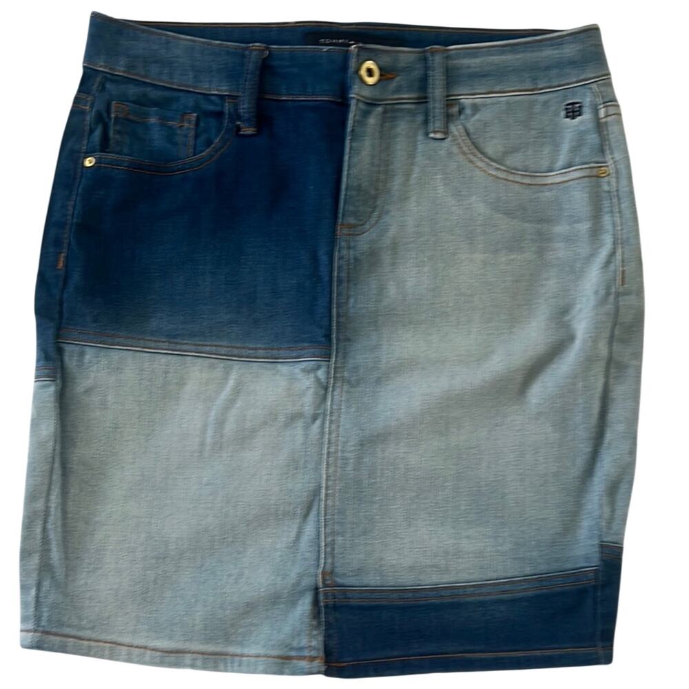 Tommy Hilfiger Blue Denim Patchwork Pencil  Skirt 90s Size 6